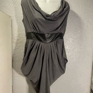 Chic Asymmetrical Gray Dress with Black Waistband